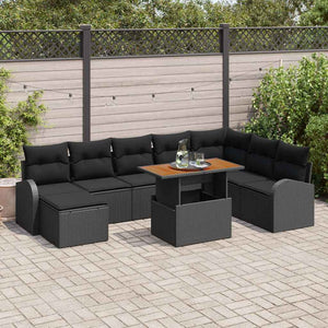 Garten Sofa Set Schwarz mit Kissen 9-teilig