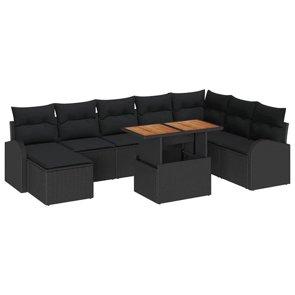Garten Sofa Set Schwarz mit Kissen 9-teilig
