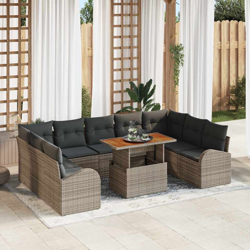 Garten Sofa Set Grau mit Kissen, 10-teilig