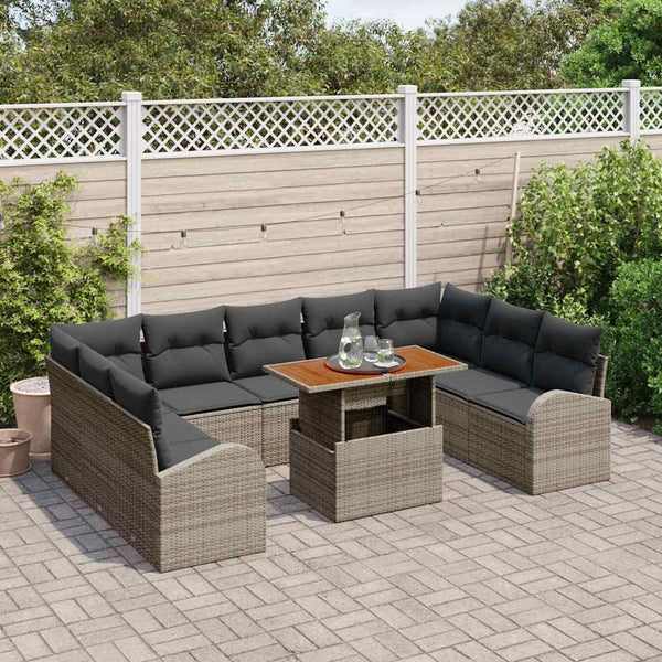 Garten Sofa Set Grau mit Kissen, 10-teilig
