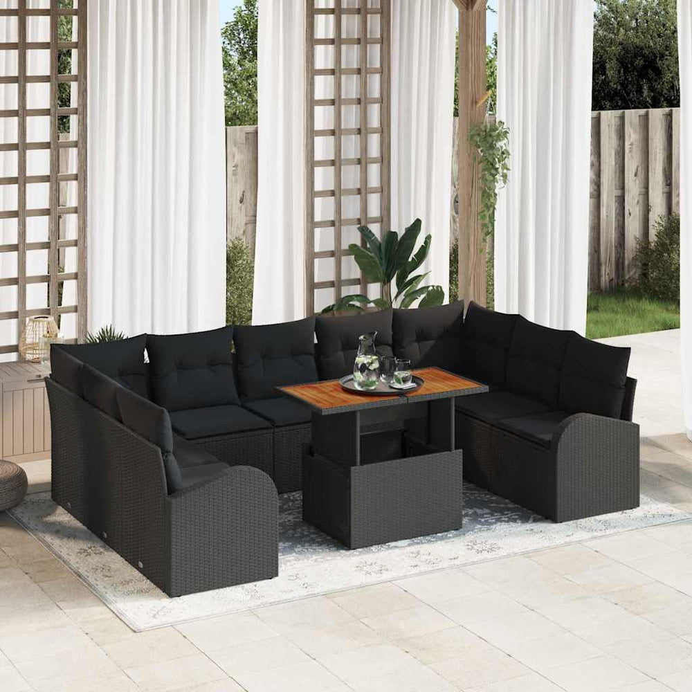 Garten Sofa Set Schwarz mit Kissen, 10-teilig