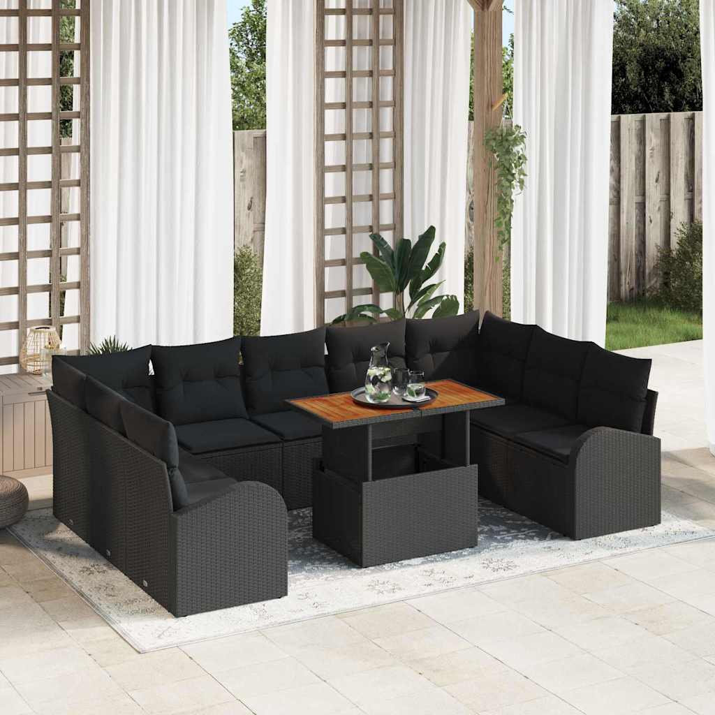 Garten Sofa Set Schwarz mit Kissen, 10-teilig