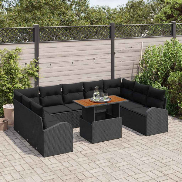 Garten Sofa Set Schwarz mit Kissen, 10-teilig