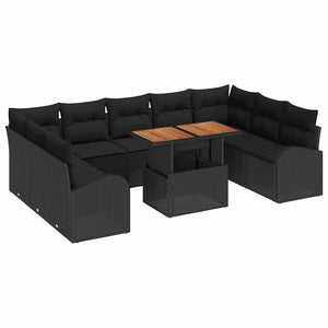 Garten Sofa Set Schwarz mit Kissen, 10-teilig