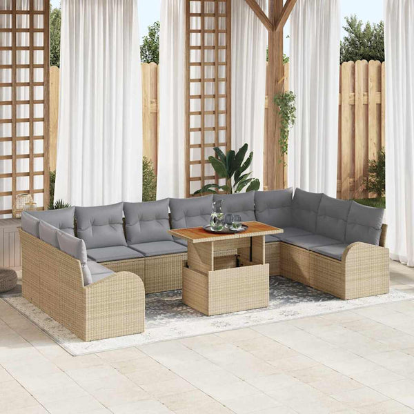vidaXL Salon de jardin avec coussins 11 pcs Beige et Gris clair