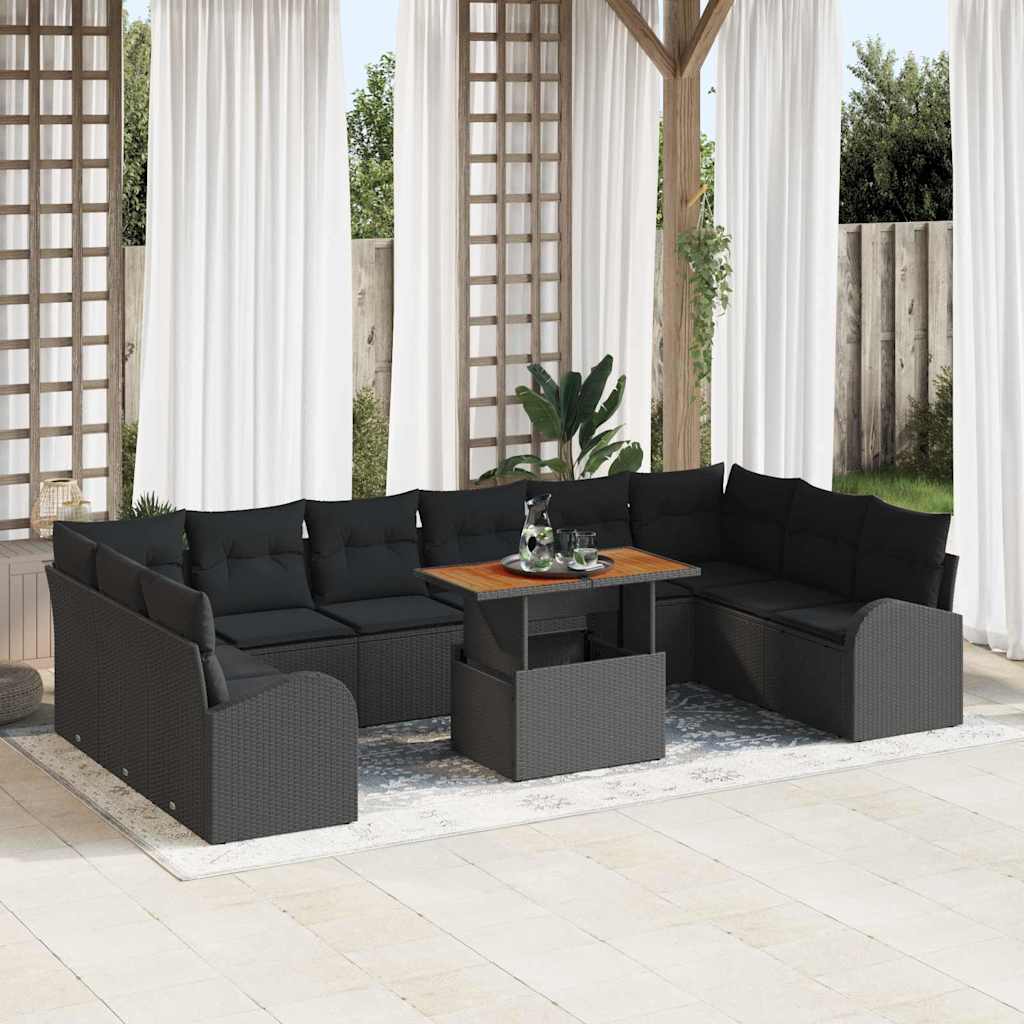 vidaXL Ensemble de canapés de jardin avec coussins 11 pcs Noir