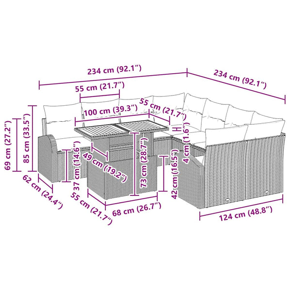 vidaXL Ensemble de canapés de jardin avec coussins 11 pcs Noir