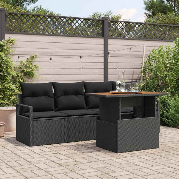 Garten Sofa Set Schwarz mit Kissen, 5-teilig
