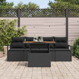 Garten Sofa Set Schwarz mit Kissen, 5-teilig