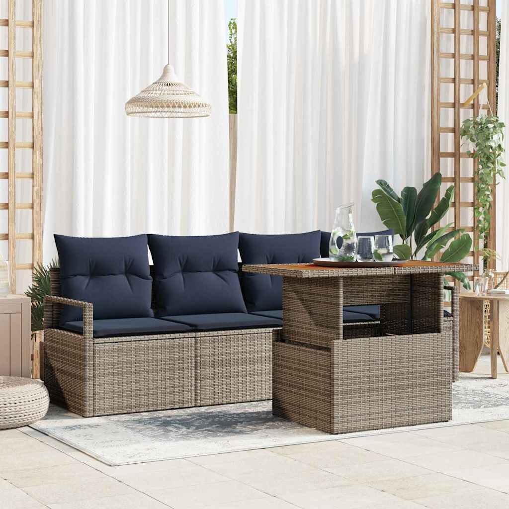 Garten-Sofa-Set mit Kissen, Grau/Marineblau, 5-teilig