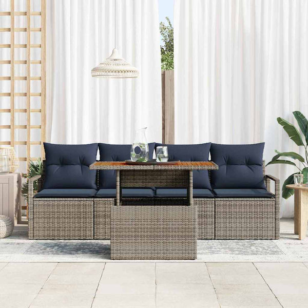 Garten-Sofa-Set mit Kissen, Grau/Marineblau, 5-teilig