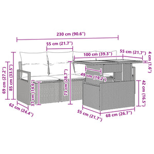 Garten-Sofa-Set mit Kissen, Grau/Marineblau, 5-teilig