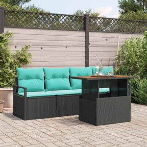 Garten Sofa Set mit Kissen, Schwarz/Blau, 5-teilig