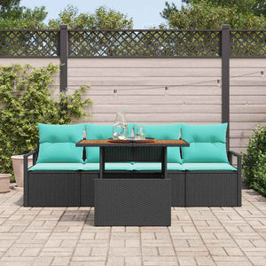 Garten Sofa Set mit Kissen, Schwarz/Blau, 5-teilig
