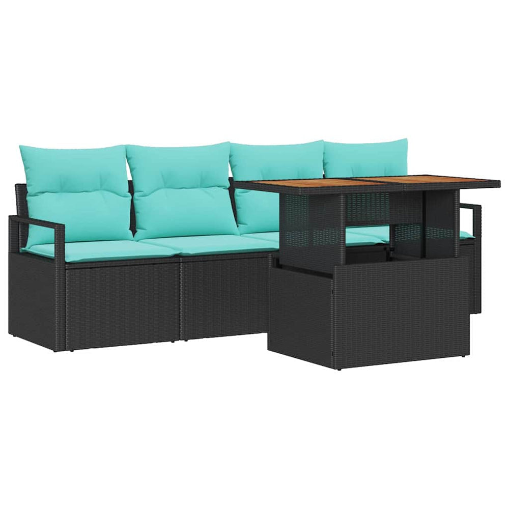 Garten Sofa Set mit Kissen, Schwarz/Blau, 5-teilig