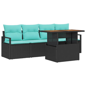 Garten Sofa Set mit Kissen, Schwarz/Blau, 5-teilig