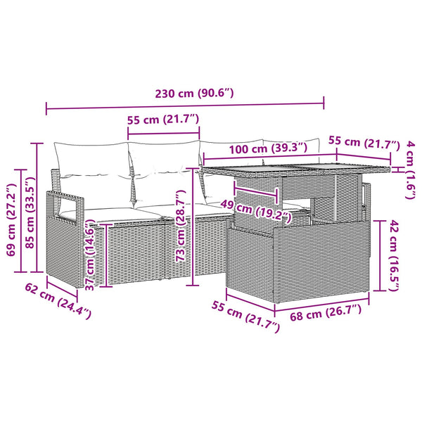 Garten Sofa Set mit Kissen, Schwarz/Blau, 5-teilig