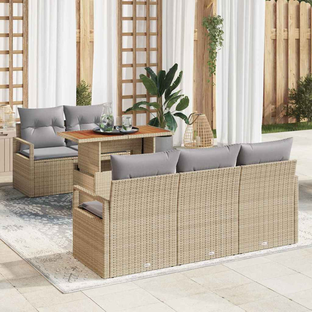 Garten Sofa Set mit Kissen, Beige/Hellgrau, 6-teilig