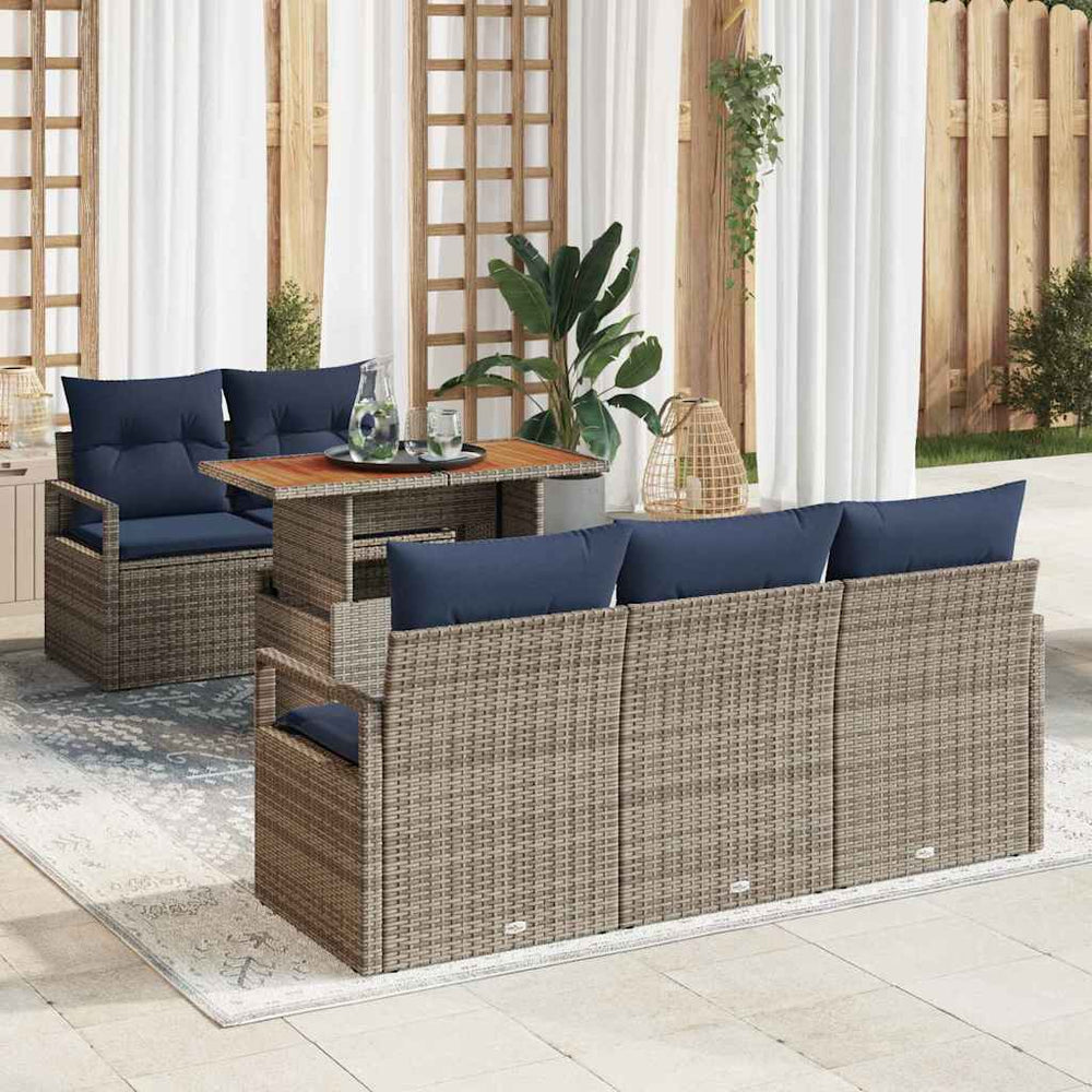 vidaXL Salon de jardin avec coussins 6 pcs Gris et bleu marine