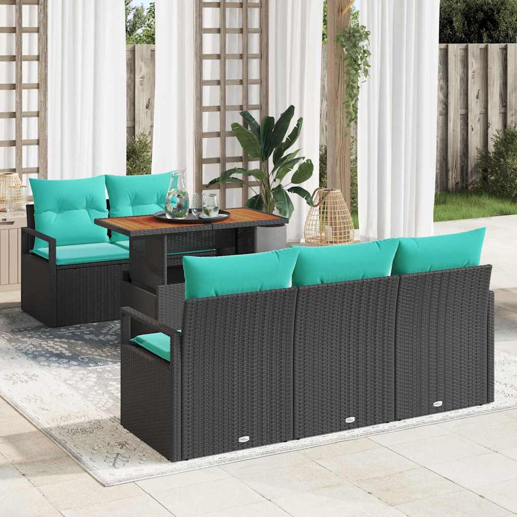vidaXL Ensemble de canapés de jardin avec coussins 6 pcs Noir et bleu