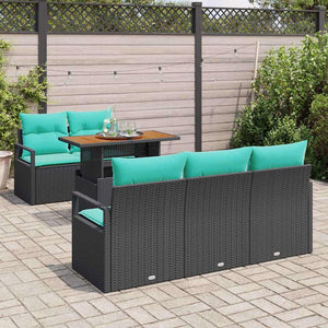 vidaXL Ensemble de canapés de jardin avec coussins 6 pcs Noir et bleu