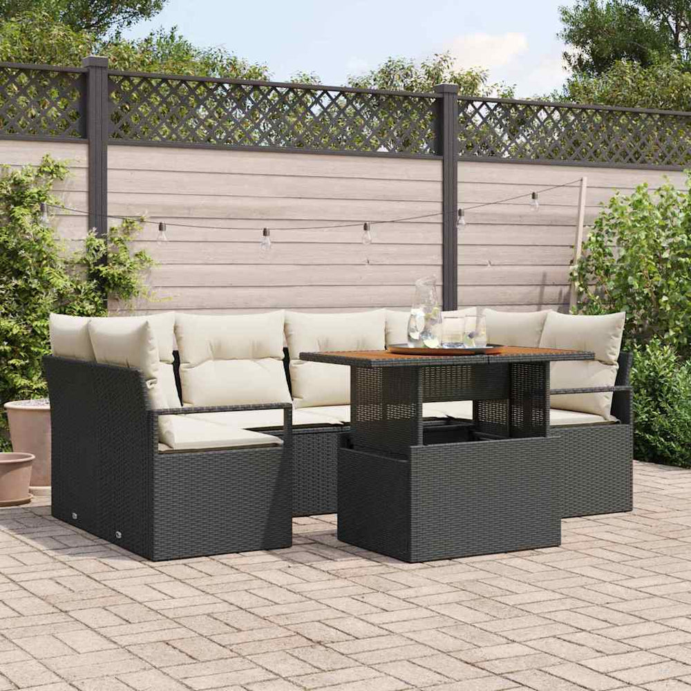 vidaXL Garden Sofa Set with Cushions 7 pcs Black and Cream