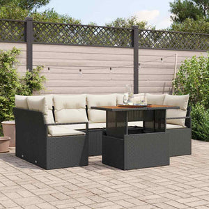 Garten Sofa Set 7-teilig Schwarz Creme