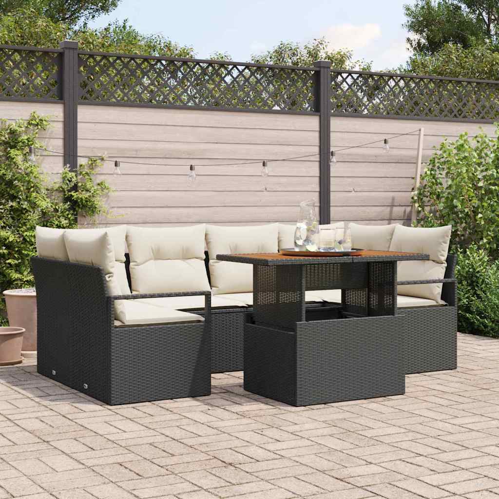 Garten Sofa Set 7-teilig Schwarz Creme