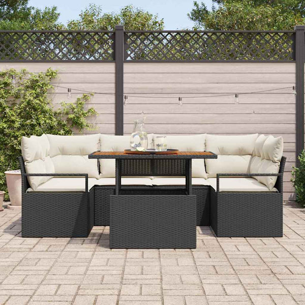 Garten Sofa Set 7-teilig Schwarz Creme
