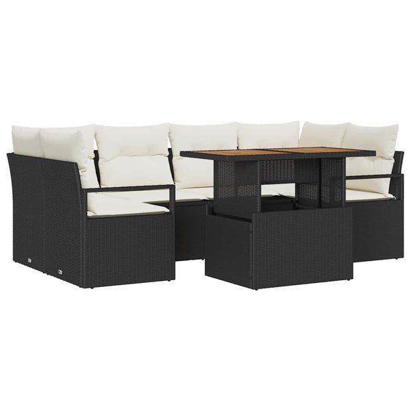 Garten Sofa Set 7-teilig Schwarz Creme