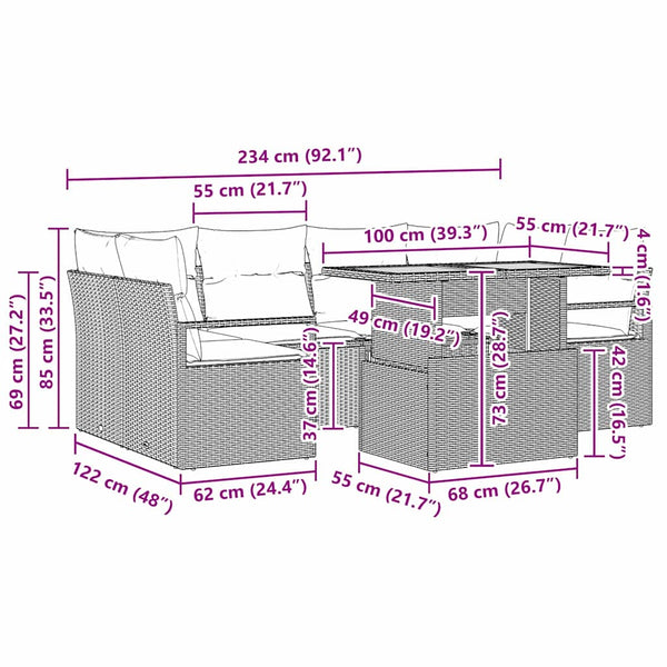 vidaXL Salon de jardin avec coussins 7 pcs Gris