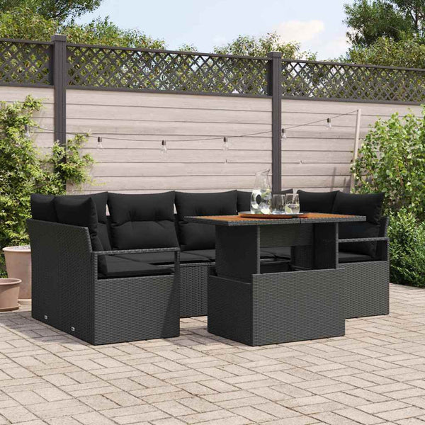 Garten Sofa Set Schwarz mit Kissen, 7-teilig