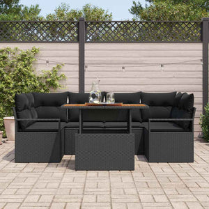 Garten Sofa Set Schwarz mit Kissen, 7-teilig