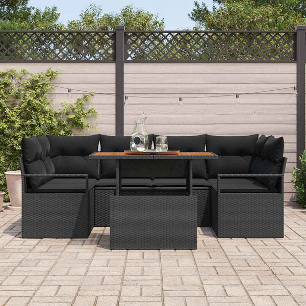 Garten Sofa Set Schwarz mit Kissen, 7-teilig