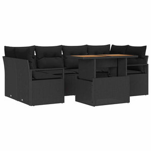Garten Sofa Set Schwarz mit Kissen, 7-teilig