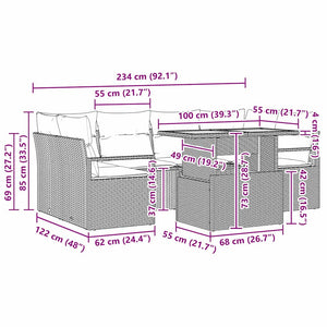 Garten Sofa Set Schwarz mit Kissen, 7-teilig