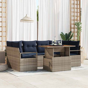 Gartenmöbel Set Grau Marineblau 7-teilig