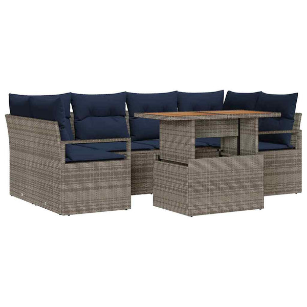 Gartenmöbel Set Grau Marineblau 7-teilig
