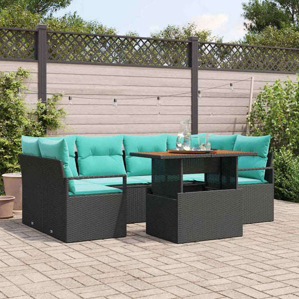 vidaXL Ensemble de canapés de jardin avec coussins 7 pcs Noir et bleu