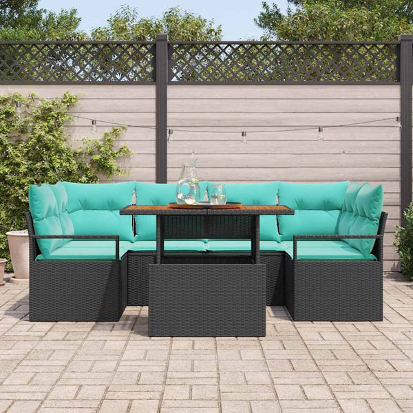 vidaXL Ensemble de canapés de jardin avec coussins 7 pcs Noir et bleu