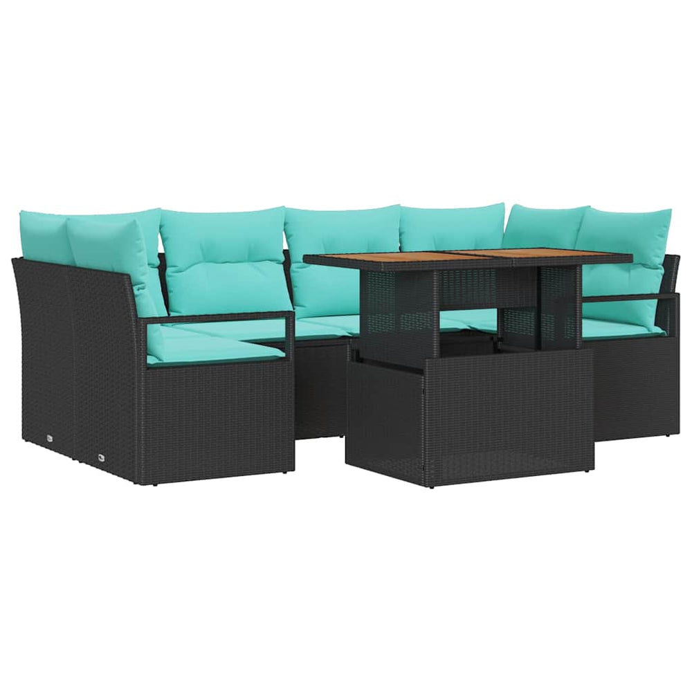 vidaXL Ensemble de canapés de jardin avec coussins 7 pcs Noir et bleu