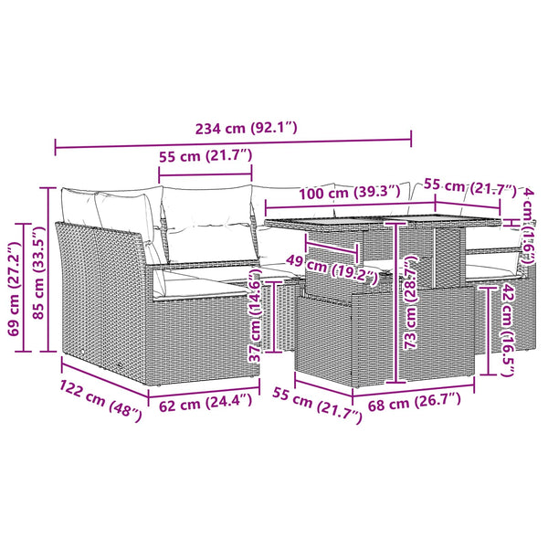 vidaXL Ensemble de canapés de jardin avec coussins 7 pcs Noir et bleu