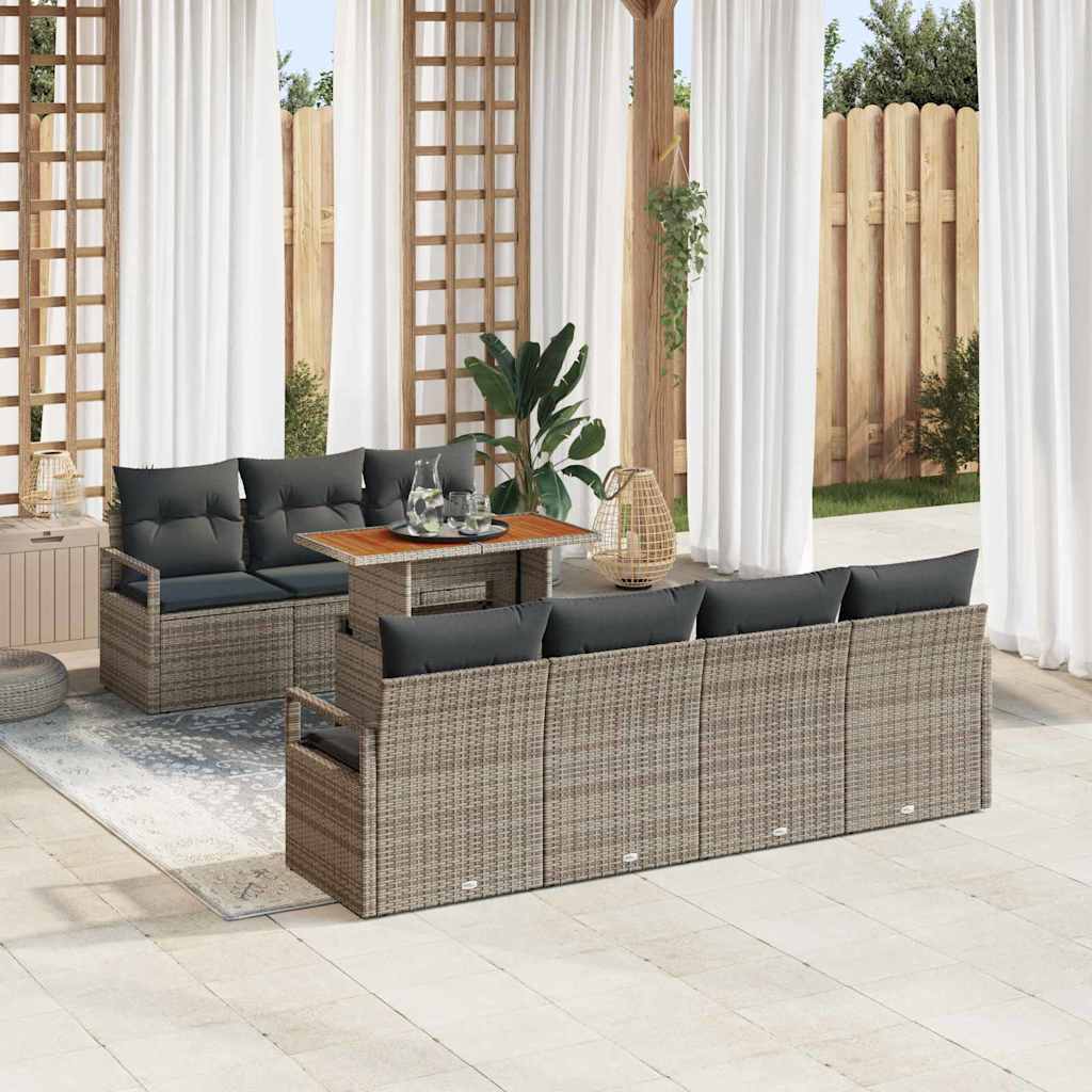 Garten Sofa Set Grau Braun mit Kissen 8-teilig