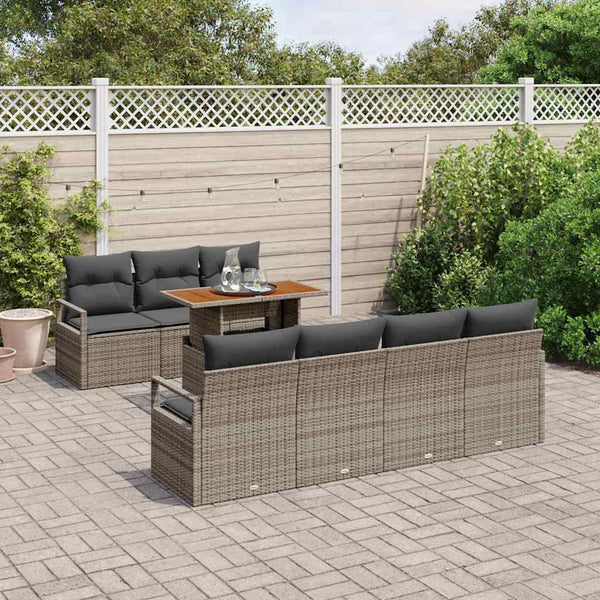 Garten Sofa Set Grau Braun mit Kissen 8-teilig