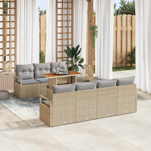 Garten Sofa Set Beige/Grau mit Kissen, 8-teilig