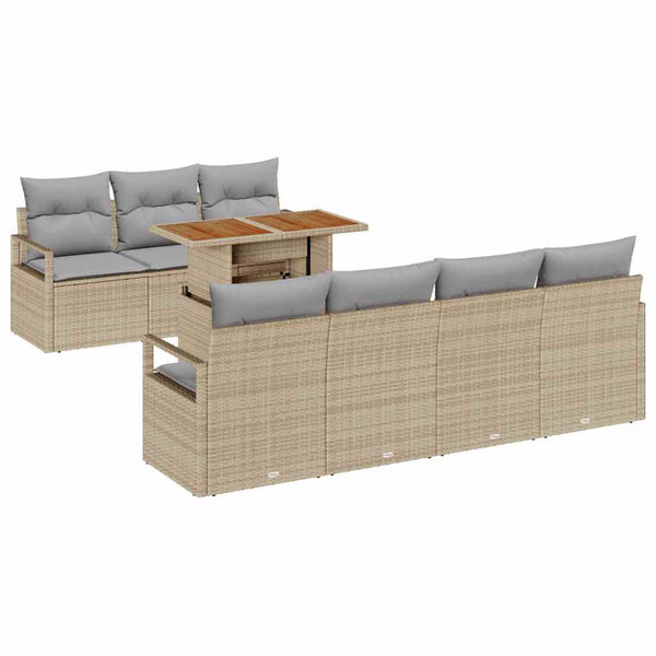 Garten Sofa Set Beige/Grau mit Kissen, 8-teilig