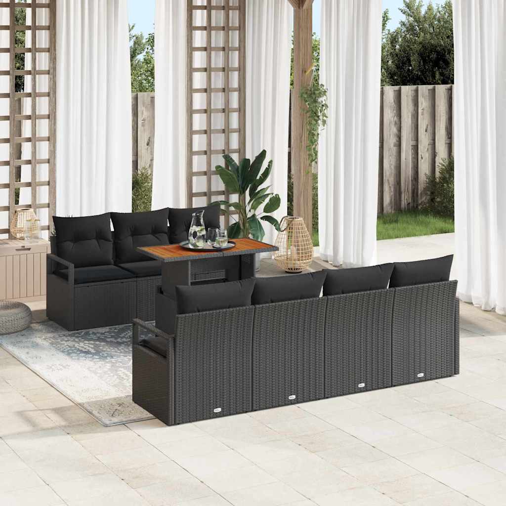 Garten Sofa Set mit Kissen, Schwarz & Braun, 8-teilig