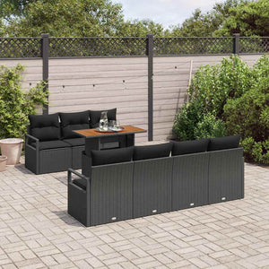 Garten Sofa Set mit Kissen, Schwarz & Braun, 8-teilig