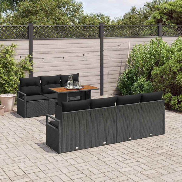 Garten Sofa Set mit Kissen, Schwarz & Braun, 8-teilig