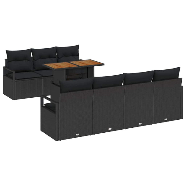 Garten Sofa Set mit Kissen, Schwarz & Braun, 8-teilig